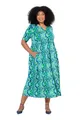 Ulla Popken Damen große Größen Übergrößen Plus Size Maxikleid, Zipper, A-Linie, Tunika-Ausschnitt, Halbarm Kleeblatt 46+ 838142450-46+