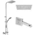 ECD Germany Duschsystem Edelstahl Duscharmatur mit Thermostat und Handbrause, Höhe 122 cm, Regendusche und Handbrause Silber Duschsäule mit Körperbrause silberfarben 122 cm x 39 cm