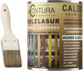 Contura Holzlasur 750ml. Langzeitschutz Lasur + Pinsel Holz Außen Dauerschutzlasur Holzfarbe (Macadamia - 10.26)