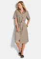 GOLDNER Sommerkleid Kurzgröße: Leinenkleid im Safari-Look Midikleid mit Hemdkragen, Knopfleiste, Taschen, Knielänge und Halbarm