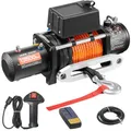 VEVOR Elektrische Seilwinde 6123kg Motorwinde 12V DC Elektrowinde mit Φ1x2438,4cm Synthetikseil Alu-Seilführung kabellose/kabelgebundene Fernbedienung IP55 zum Schleppen von Geländewagen Jeeps Booten