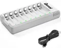 BONAI Ladegerät 8 Slot USB AA AAA Akkuladegerät LED Schnell NI MH NI CD Batterie
