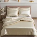 Cozyor Satin Bettwäsche 135x200 extra dick und weich mit robustem Reißverschluss Kissenbezug 40x80 cm, edles Satin 2-teilig, beige Driftwood