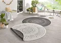 Northrugs Porto In- und Outdoor Teppich Rund – Runder Wendeteppich Wasserfest Mandala Design Flachgewebe Teppich Wetterfest für Balkon, Terrasse, Garten, Wohnzimmer in Schwarz Creme, ⌀100cm