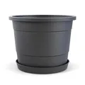 Plastard Blumentopf Terra Ø 54 cm Anthrazit mit Untersetzer, wetterfester Pflanzkübel, Pflanztopf, Blumenkübel, Übertopf für Innen & Außen aus Kunststoff mit Überlauf