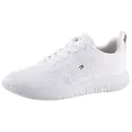 Tommy Hilfiger CORPORATE KNIT RIB RUNNER Sneaker, Freizeitschuh, Halbschuh, Schnürschuh mit seitlicher Logoflagge weiß 46 EU