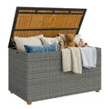 Outsunny 2-in-1 Gartenbox 450 L Polyrattan wasserdicht Auflagenbox mit FSC-Akazienholz-Deckel Gasdruckfedern Innenfutter, UV-beständig Wetterfest Aufbewahrungsbox Kissenbox für Garten Pool Dunkelgrau