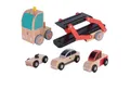 Classic World Spielzeug-Transporter Classic World - Autotransporter rot - 26,5x7x15cm - ab 18 Monaten, (Set aus einem Autotransporter und drei Autos, 5-tlg)