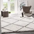 VIMODA Hochflor Teppich Wohnzimmer Schlafzimmer Küche Shaggy Skandinavisch Rautenmuster, Maße:150 cm Quadrat