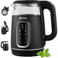 Ecosa Wasserkocher Edelstahl mit Temperatureinstellung (40°C-100°C) 2200 Watt 1,7 Liter Teekocher 100% BPA FREI Warmhaltefunktion LED Display mit... - Schwarz