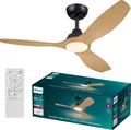 Philips LED Olas Deckenventilator 30W (Ø x H) 1320mm x 310mm Schwarz mit Fernbedienung, Dimmbar