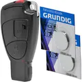 Auto Schlüssel Smartkey Funk Fernbedienung Sender Set 2 Tasten Gehäuse + Batteriehalter + Notschlüssel Rohling + 2X CR2025 Batterie für Mercedes Benz