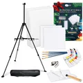 Artina 24tlg. Malset mit Staffelei – Acrylfarben Set Corsica inkl. Leichte Aluminium Staffelei Paris, 5X Keilrahmen, Pinseln & Farben – Künstler Set für Einsteiger & Hobbykünstler, tragbar & faltbar