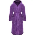Gräfenstayn Unisex-Bademantel Bademantel Kapuze Flanell Fleece, XXXL Lila, warm & kuschelig, Waden bis Knöchellang, Fronttaschen, Gürtel, S-XXXL lila XXXL | 139 cm