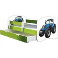 ACMA Jugendbett Kinderbett Junior-Bett Komplett-Set mit Matratze Lattenrost und Rausfallschutz Grün 42 Traktor 160x80 + Bettkasten - Grün