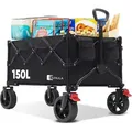 SUNULA Faltbarer Bollerwagen, 120 kg Tragkraft, mit Ein-Klick-Griff und 4-seitig zusammenfaltbar, geländegängige Räder mit Bremsen, 150 L, Schwarz