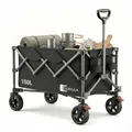 SUNULA Bollerwagen Faltbar Tragkraft 120KG, Klappbarer Handwagen mit EIN-klick-Handgriff & 4-seitig zusammenfaltbar, Geländegängig Räder mit Bremsen 150L, Schwarz