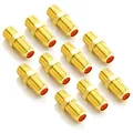 deleyCON 10 Stück SAT Adapter Verbinder Koaxialkabel verlängern 2X F-Buchse Breite Mutter Vergoldet für Sat Kabel BK Anlagen