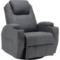 Massagesessel 360° drehbar Stoff Relaxsessel Heizung Wärmefunktion Schaukel manuell verstellbar Fernsehsessel Massage Liegefunktion TV Sessel Pol... - Grau