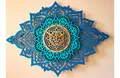 ORNAMENTI Wanduhr Boho Stil, grosse, Mandala, Rosette, hingucker, holz, blau, gold (Handgemacht, Yoga, ohne Ticken, Ornament, Wanddeko, Holzdeko)