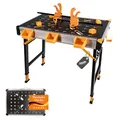LEMODO Mobile Werkbank klappbar, höhenverstellbarer Multifunktionstisch für Werkstatt & Baustelle, stabile Klappwerkbank mit großer Arbeitsfläche, 454 kg Tragkraft, viel Zubehör & Ordnungssystem