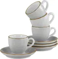 CreaTable Espressotasse Vintage Nature Stein, Espresso-Set, 8-tlg., Porzellan, Handgemalt, Gesprenkelt, Rustikales Außenband