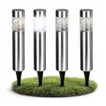 com-four® 4x Solarleuchte für Außen - Gartenleuchte für den Boden mit Erdspieß - Wegeleuchte Edelstahl - Solarlampe (4 Stück - Solar-LED)