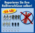 54 tlg. Reißverschluss Reparatur Set inkl. Greifringe Zipper Schieber Metall NEU