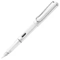 Lamy safari white Füller - Füllhalter mit ergonomischem Griff & polierter Linkshänder-Stahlfeder (LH) in Strichbreite M - robuster ASA-Kunststoff - inkl. Tintenpatrone T 10 blau
