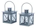 Levandeo® Kerzenlaterne, 2er Set Windlicht H10cm Laterne Grau Metall Tischdeko Kerze