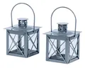 2er Set Windlicht H10cm Laterne Grau Metall Tischdeko Kerze Teelichthalter