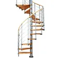 Dolle Spindeltreppe Oslo Ø120cm mit 252-276cm Geschosshöhe 11 Stufen 1 Podest Buche lackiert Geländer grau, mitlaufende Edelstahlstäbe