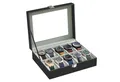 SONGMICS Uhrenbox Uhrenkasten, herausnehmbare Uhrenkissen, Geschenkidee,25,5x20,2x7,8 cm, mit 10 Fächern, Glasdeckel, Uhrenkoffer, Samtfutter in Grüngrau
