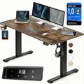 CASARIA® Höhenverstellbarer Schreibtisch elektrisch 120 x 60 cm mit Wireless Charger & USB-C/A Anschluss LCD-Display Memory-Funktion 80 kg belast... - Braun