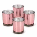 Teelichtgläser 6 x 7,2 cm in Zylinderform 4er Set - runde Windlichtglas - Teelichthalter für Teelichter bis 38 mm - Kerzengläser für kleine Kerzen bis Ø 4 cm - Windlichter Rosegold metallic