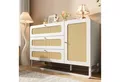 Odikalo Sideboard Kommode Schrank mit Rattan (Kommode mit Rattan & Goldgriffen, Landhausstil Weiß mit 3 Schubladen & 1 Türschrank, Höhenverstellbare Regale & Kippsicherung, 120x85x40 cm (B/H/T)