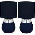 Relaxdays Tischlampe Metall Blau 2er Set mit Stoffschirm 32 cm x 18 cm