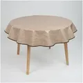 laro Tischdecke 140cm rund Wachstuchtischdecke Saum-Eingefasst Leinenoptik Beige Braun braun
