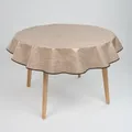 laro 140cm runde Wachstuch Tischdecke abwaschbar Wachstuchtischdecke mit Saum-Eingefasst-Paspelband, Muster:Leinenoptik Beige Braun, Größe: Rund 140cm