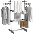 HOMCOM Wäschetrockner mit Rollen 3 Ebenen Klappbar Stahl Grau 142 x 55 x 152 cm