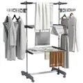 HOMCOM Wäschetrockner Turm Wäscheständer mit Rollen, 3 Ebenen, Klappbarer Standtrockner mit Seitenflügel, Wäscheturm für Indoor, Outdoor, Stahl Grau 142 x 55 x 152 cm