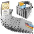 Boden-Schutzmatten XXL Set; Fitnessmatte Bodenschutz Puzzle-Matte; Unterlegmatte für Fitnessgeräte + GRATIS Anti-Rutschmatte; Trainingsmatte & Sport-Matte für Fitnessraum Keller Garage ca. 2m² Grau