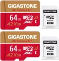 GIGASTONE 64GB Micro SD Speicherkarte 2er-Pack, 4K Kamera, 95 MB/s, + SD-Adapter