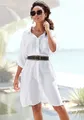 Longbluse, aus leichter Webware mit Leinenanteil, luftiges Blusenkleid, Gr. 34, weiß