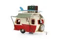 Moritz Dekofigur Blech Wohnwagen rot / weiß Retro, Polyresin Figuren Deko Geschenk Geometrische TierFigur Modern Skulptur