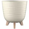 Engelland Blumentopf Pflanztopf mit Füßen (Vorteils-Set, 1 St., robuster PP-Kunststoff), Wellenoptik, rund, UV-resistent, Drainagesystem, direkte Bepflanzung beige Ø 24 cm x 24 cm x 24 cm