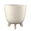 Engelland - 1 x Blumentopf mit Füßen & Bewässerungssystem, Beige, Ø 24 cm, Pflanzkübel, Übertopf, Wellenmuster, Innen- & Außenbereich, Drainagesystem & Wasserspeicher, rund, Kunststoff
