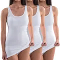 HERMKO 1317 3er Pack Damen Unterhemd extralang; längeres Achselhemd (+10cm) aus 100% Bio-Baumwolle, Farbe:weiß, Größe:40/42 (M)