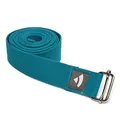 Bodhi ASANA Belt | Yogagurt aus 100% Baumwolle | Praktisches Yoga-Zubehör zur Dehnung | Yoga-Gurt mit Schiebeschnalle aus Metall | Anfänger & Fortgeschrittene | 250 x 3,8 cm | petrol