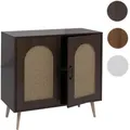Kommode HWC-P51, Schrank mit Türen Anrichte Staufächer, Poly-Rattan MDF Melamin 79x80x40cm ~ Walnuss-Optik